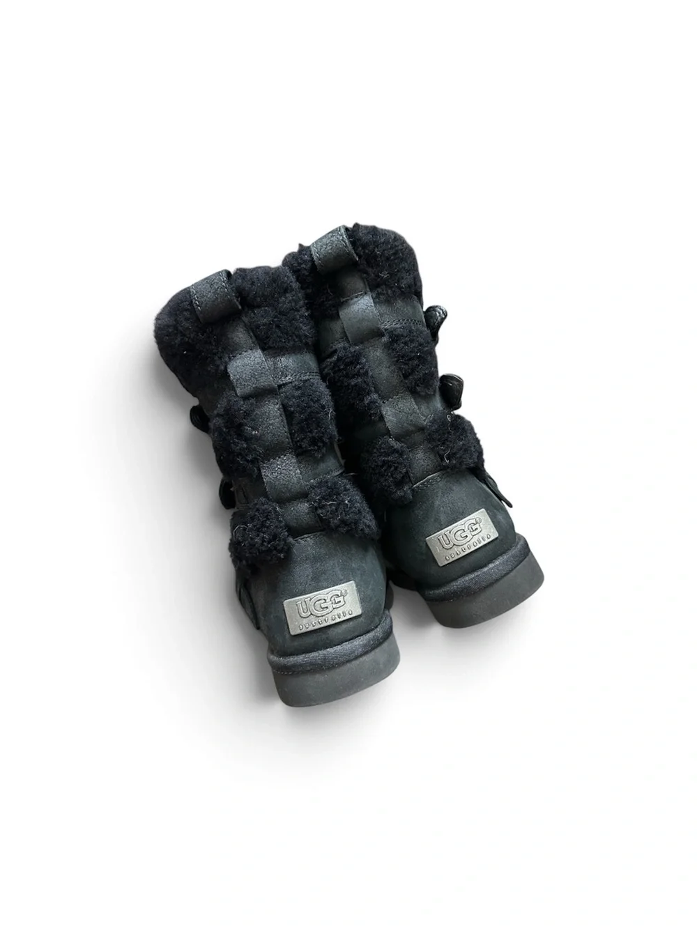 UGG Women's Becket Black Leather Sheepskin Boots- Size 6